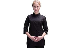 KHALAT Women's Chef Coat Classic 3/4 Sleeve Hotel Kitchen Restaurant Summer Chef Jacket