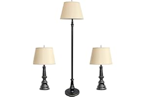 Elegant Designs LC1002-RBZ Restoration Lamp Set with 2 Table Lamps and 1 Floor Lamp, Bronze