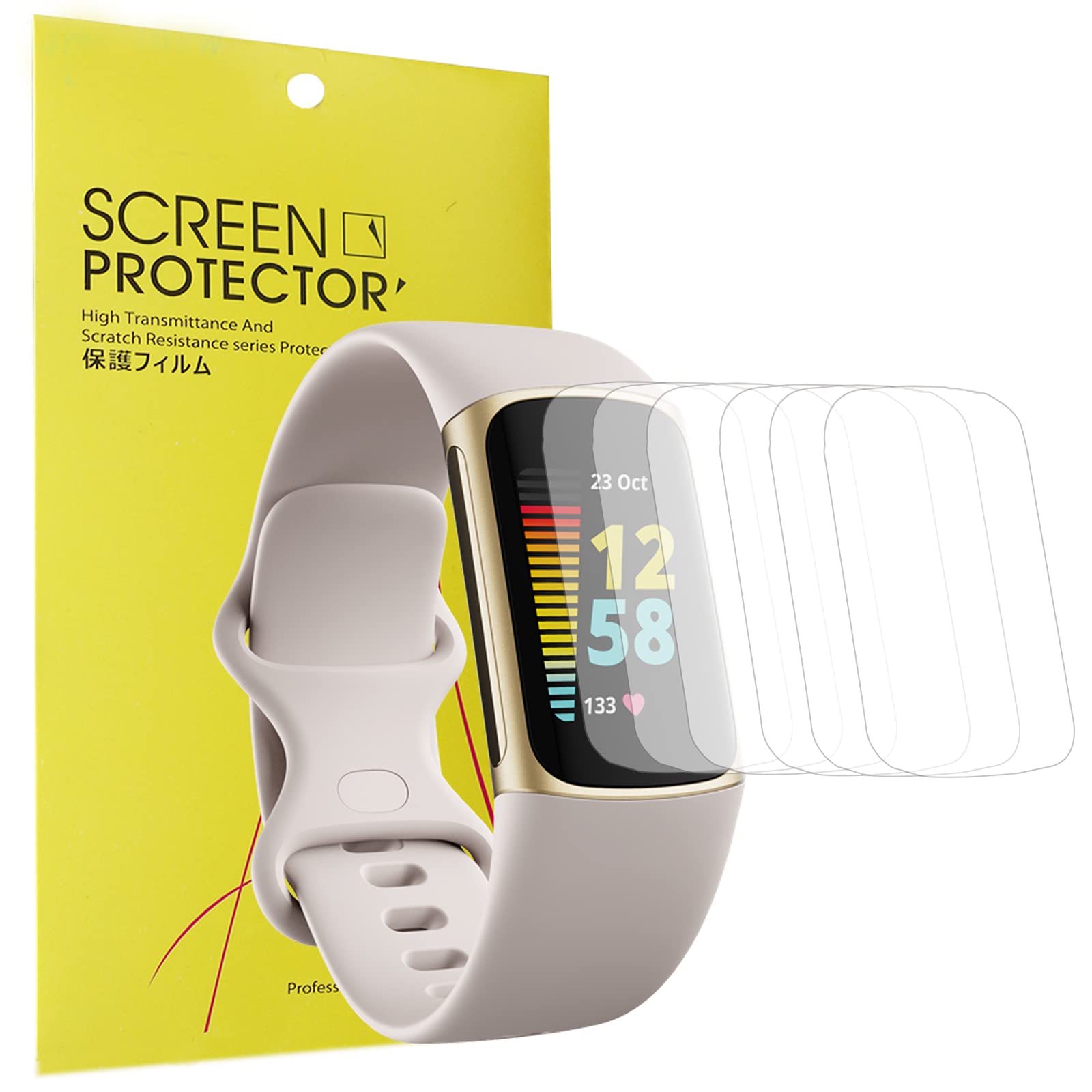 Giaogor Compatible for Fitbit Charge 5 Screen Protector, [6 Pack] Full Coverage TPU Clear Film Compatible for Fitbit Charge 5 (6 pack)