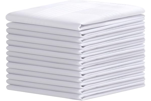 Ohuhu Handkerchiefs for Men, 100% Soft Cotton White Hankies 16x16 inch, Pocket Square for Suit Wedding, Gift for Dad Husband