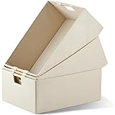 Cinnvoice 3 Pack Fabric Storage Bins for Closet Shelves, Rectangle Wardrobe Organizer with Handle, Collapsible Shelves Storage Basket for Sorting Clothes and Toy (Beige,15 x 10.6 x 6 Inch)