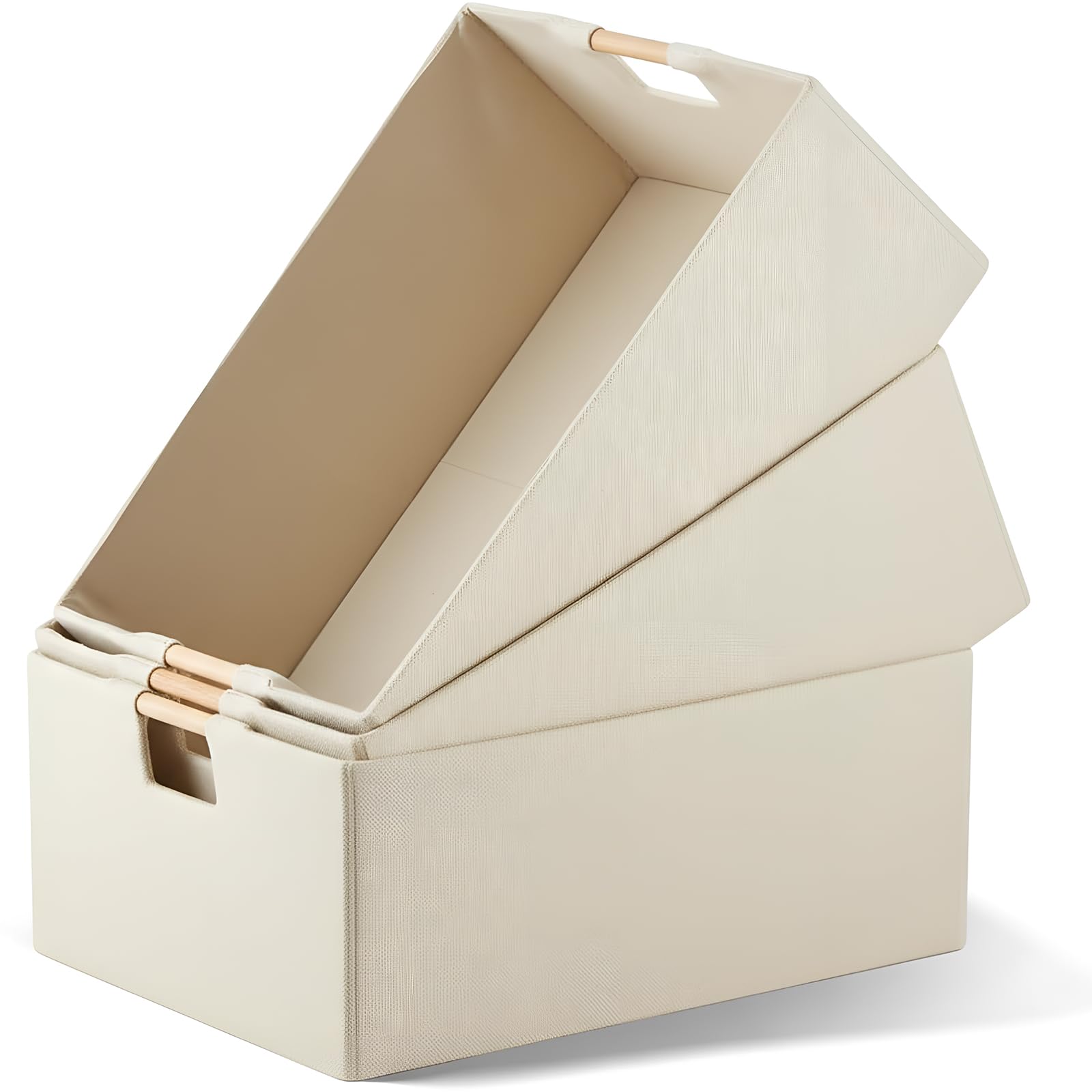 Photo 1 of Cinnvoice 3 Pack Fabric Storage Bins for Closet Shelves, Rectangle Wardrobe Organizer with Handle, Collapsible Shelves Storage Basket for Sorting Clothes and Toy (Beige,15 x 10.6 x 6 Inch)