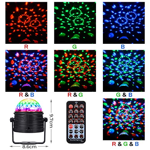Disco Lights Party Lights,SOLMORE LED Disco Ball Night Lamp Disco Ball Light DJ Light 3W RGB Projection Night Light Sound Activated Strobe Light with Remote for KTV Birthday Kids Dance Bedroom