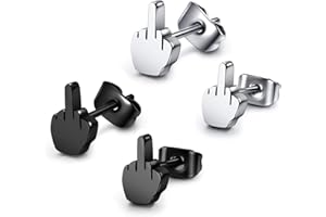 JOVIVI 2pairs Punk Stainless Steel 20g Silver Black Middle Finger Ear Studs Earrings Womens Mens