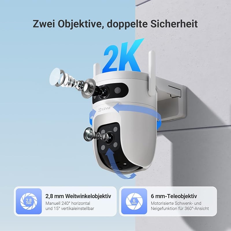 C9c Dual 2K PTZ Überwachungskamera mit Dual-Objektiv, Dualband WLAN
