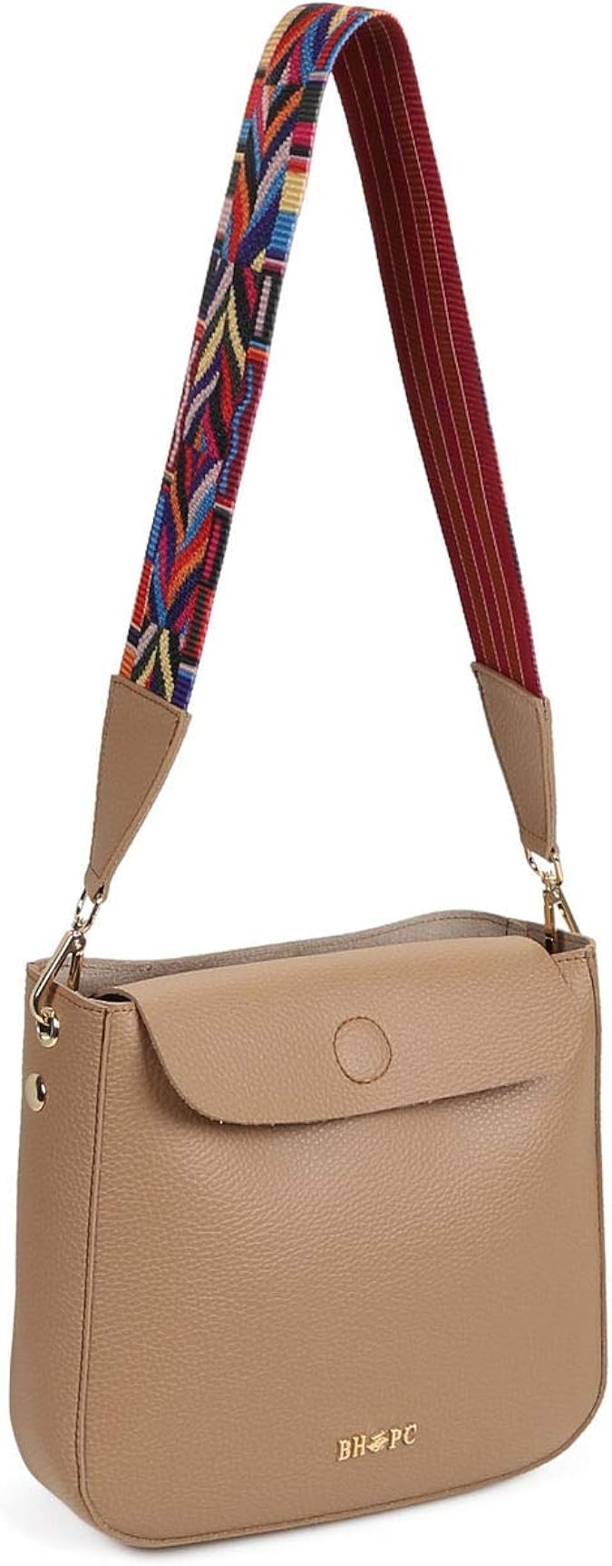 Beverly Hills Polo Club Crossbody Bag with Colorful Strap Camel (26 x