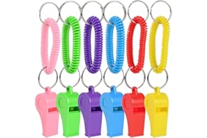LSYJING 6 Sports Whistle Straps, Stretchable Coil Wrist Keychains, Loud and Clear Plastic Whistle, Referee Training, Christma