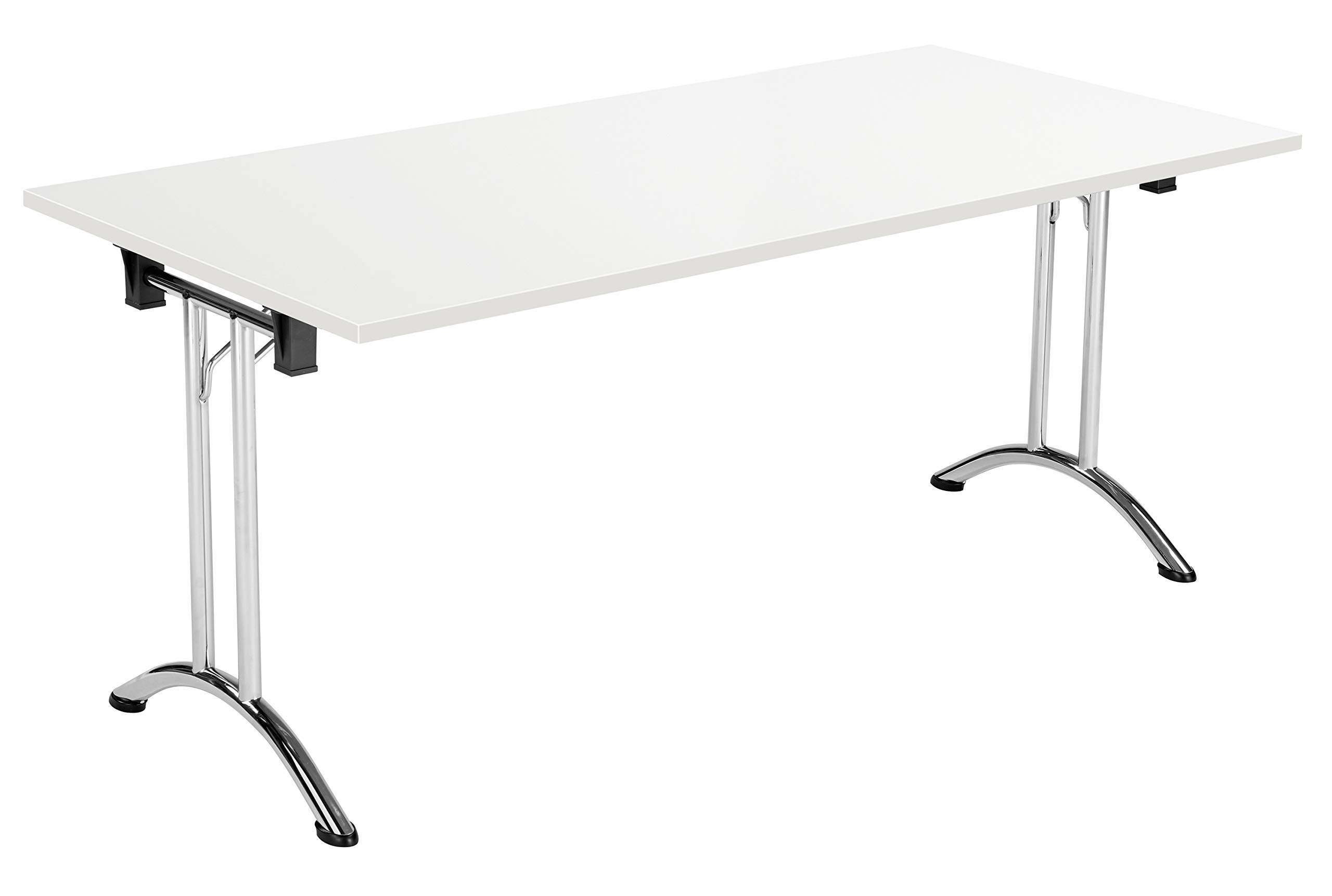 Office Hippo Folding Office Table, Sturdy & Stylish Computer Table Desk, Work Table For Home Office, Versatile Foldable Table For Meeting Room or Boardroom, 5 Year Guarantee - White / Chrome