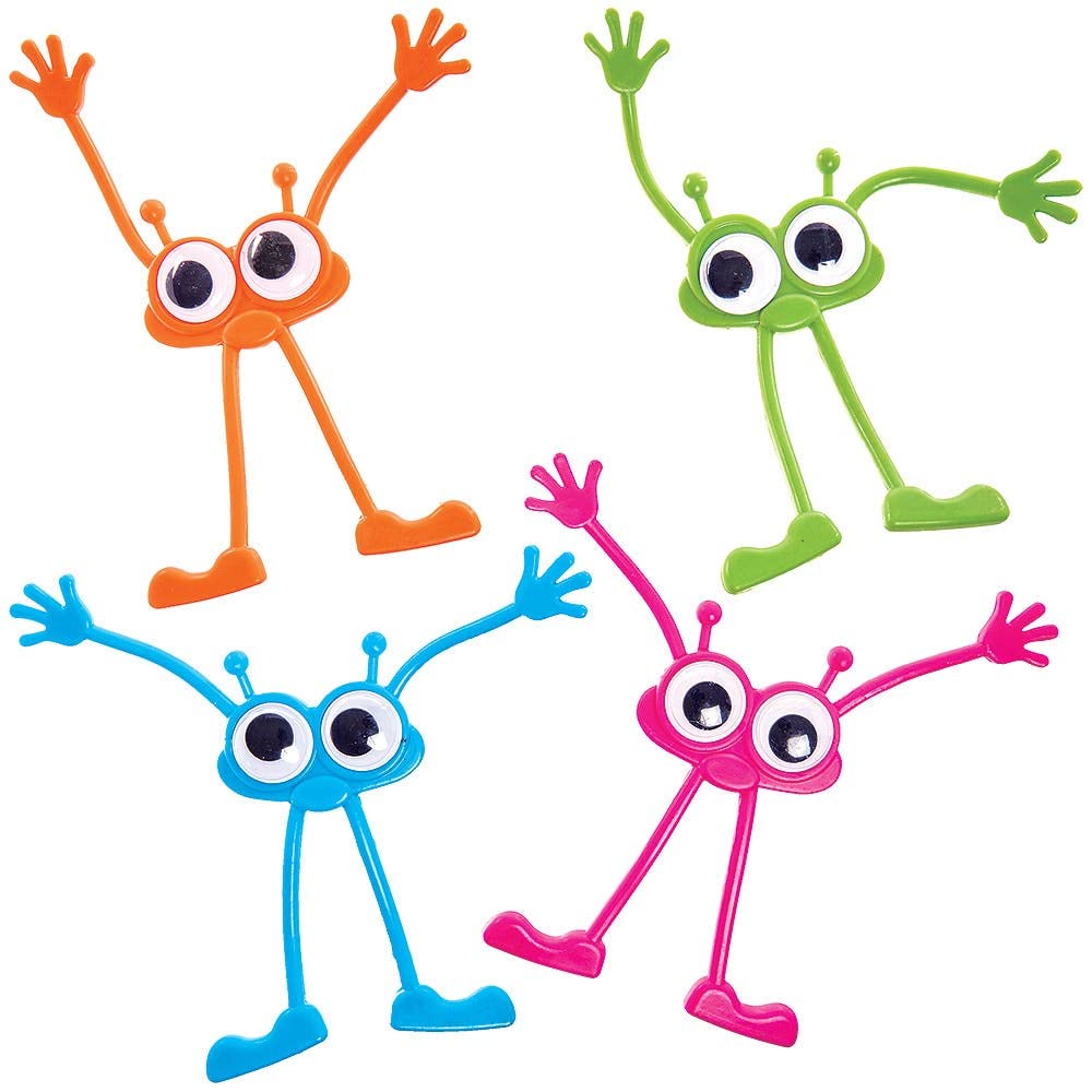 Baker Ross FX415 Bendy Wiggle Eye Monsters - Pack of 4, Halloween and Birthday Party Bag Fillers for Kids, Toys for Kids, Party Favours