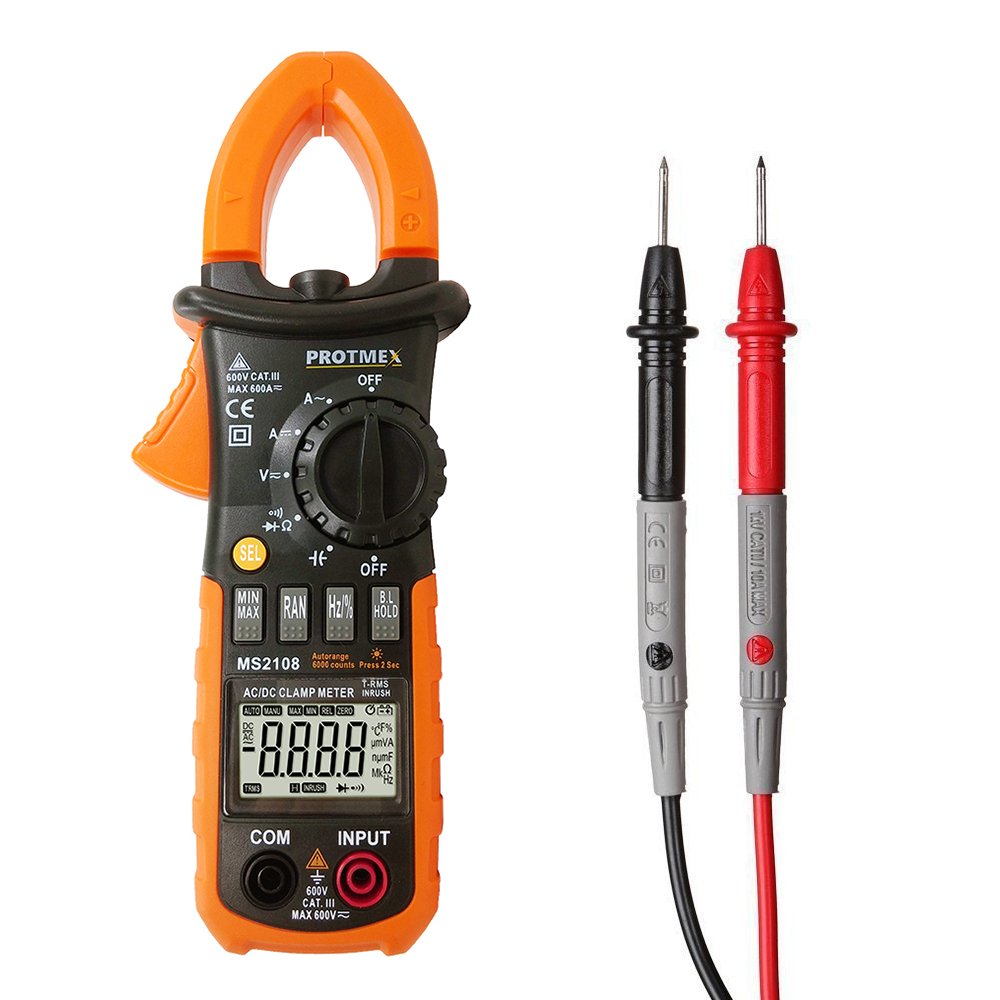 Protmex MS2108 Clamp Meter, T-RMS 6000 Counts AC/DC Clamp Meters INRUSH ...