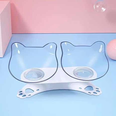 Amazon.co.jp: 餌と水を与えるための頭上傾斜猫ボウルラックダブル