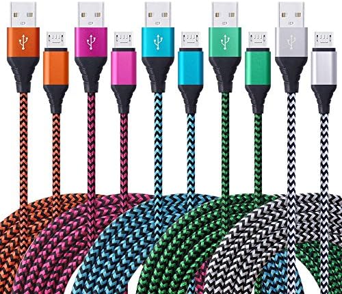 Micro USB Cords 6ft, Android Charger, CIQILY 5-Pack Long Nylon Braided Data Sync Micro 2.0 USB Charging Cable Charge Cord for Samsung Galaxy S7 S6 Edge S4, Note 5, Moto G5 Plus, LG G4 G3, HTC, PS 4