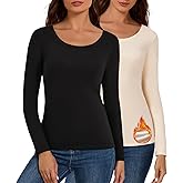 Bonneuitbebe Women's Thermal Shirt 2 Pack Long Sleeve Crewneck Fleece Lined Undershirt Ultra Soft Base Layer Tops