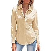 Mutitop Button Down Shirts for Women Long Sleeve Dress Shirts Wrinkle Free Collared Work Office Solid Blouses Corset Tops