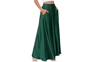 MAKABO Maxi Satin Skirts for Womens High Waisted Flowy Long A line Skirt Trendy for Office Holiday Party
