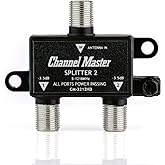 Channel Master Splitter 2, 2-Way Splitter with Power Passing Capability for TV Antenna and Cable Signals