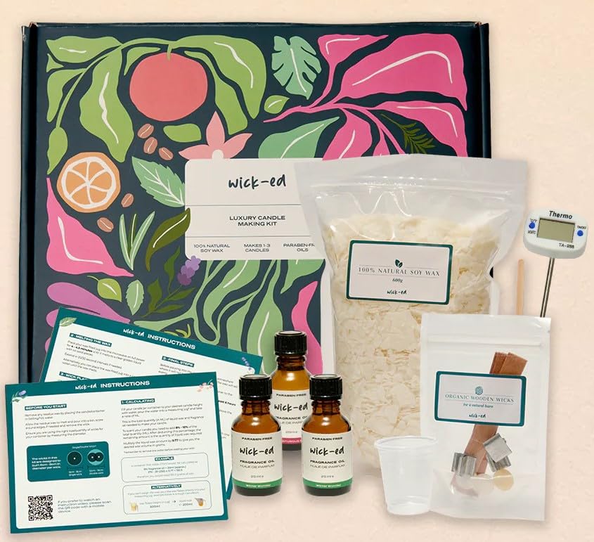 Luxury Scented Candle Making Kit, DIY Candle Kits for Adults, 600gm Soy Wax, Container Candle Kit, Scented Oils, Woodwicks, Candle Gift Set for Birthday & Christmas