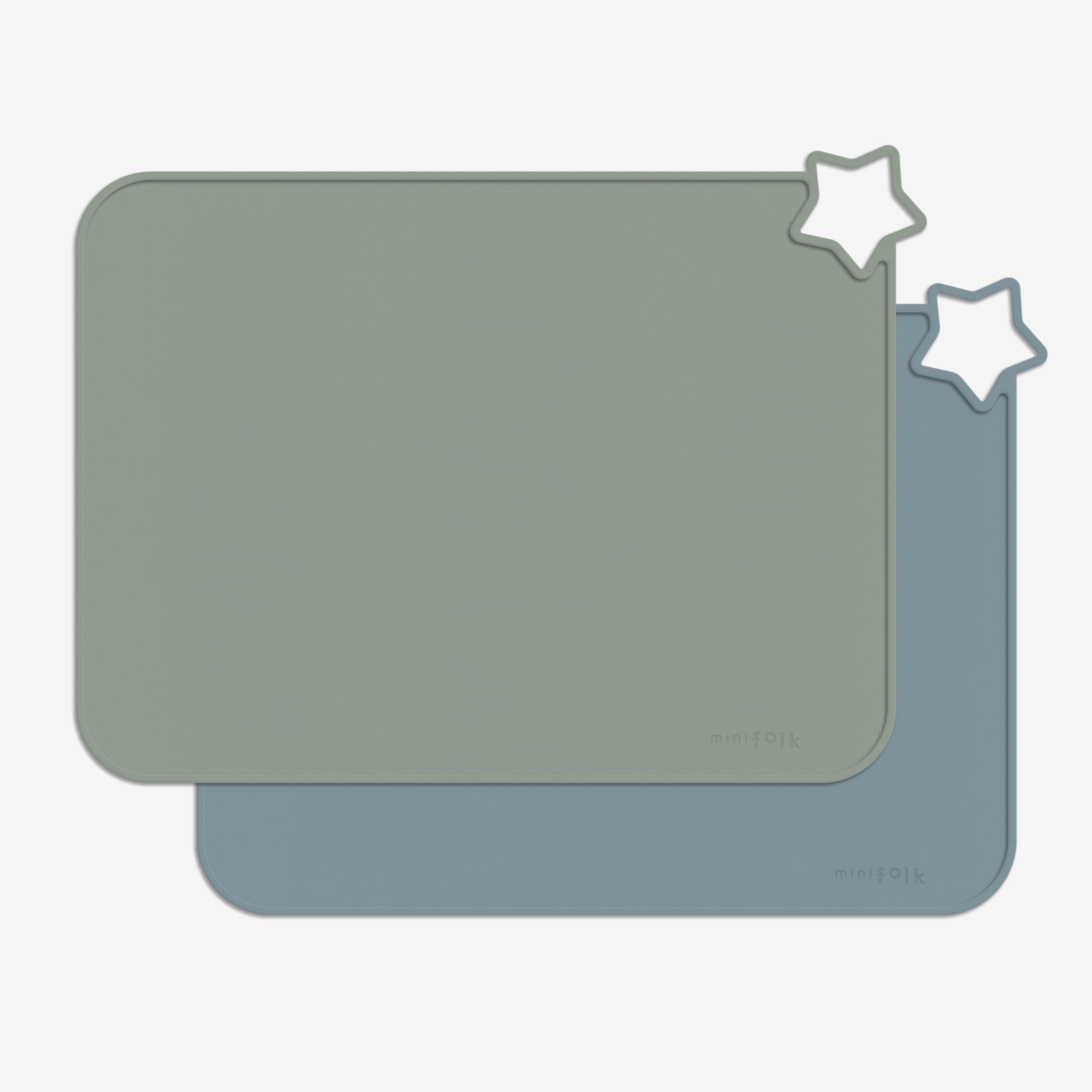 Minifolk Silicone Kids Star Table Mat | Educational Design | Baby Toddler Placemat | Non Slip Mat | Mess free | Dishwasher Safe Heat Safe (2, Thyme and Blue Mat Set)
