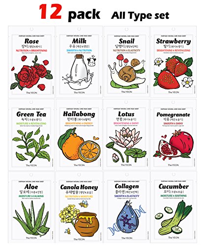Korean skin care face mask sheets the yeon pack of 12- everyday n…