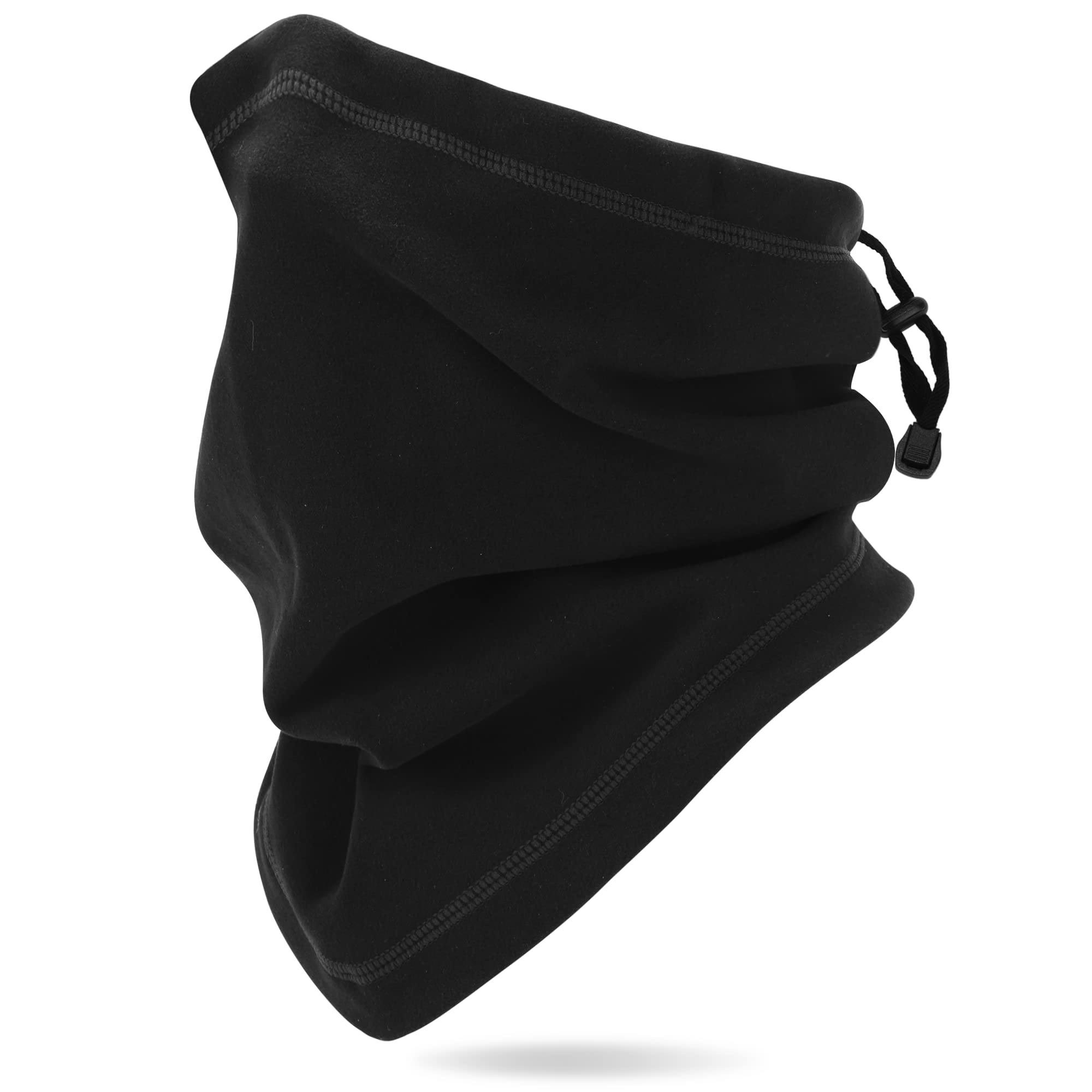 Arcweg Neck Warmer Drawstring Elastic Thermal Snood Soft Windproof Men Women Neck Tube Fleece Universal Unisex Outdoor Neckwear Winter Face Mask 11x13Inches Black