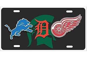 ATD Design LLC Detroit Michigan Sport Teams Combined Logos Novelty Front Plate Decorative Vanity Car Tag can Also be Used as a Door Sign