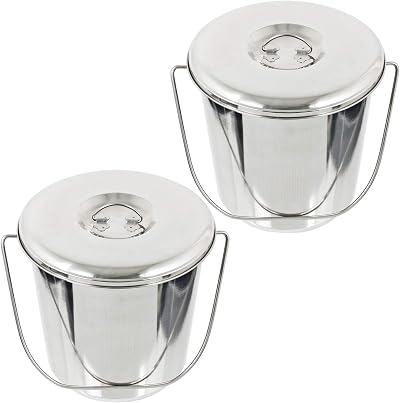 Spares2go 12L Stainless Steel Bucket Pail with Lid - Pack of 2