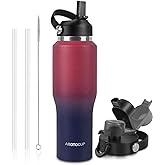 ABOTOCUP 32oz Water Bottle with Powder Coated, Fit in Any Car Cup Holder, Water Bottle with Straw Lids, Stainless Steel Insulated Water Flask Double Wall Leak-proof BPA Free to Keep Cold&Hot