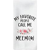 Tzhim Meemaw Gifts Kitchen Towels, Meemaws Grandma Gifts for Mother's Day Hand Towels, My Favorite Call Me Meemaw Dish Tea Towel Dishcloths for Kitchen, Grandma Gift Kitchens Bathroom Decor, 16x24in