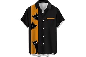 KLUYUEXIN Bowling Shirt for Men Retro Funny Short Sleeve Button Down Shirt Halloween Christmas Vintage Shirts