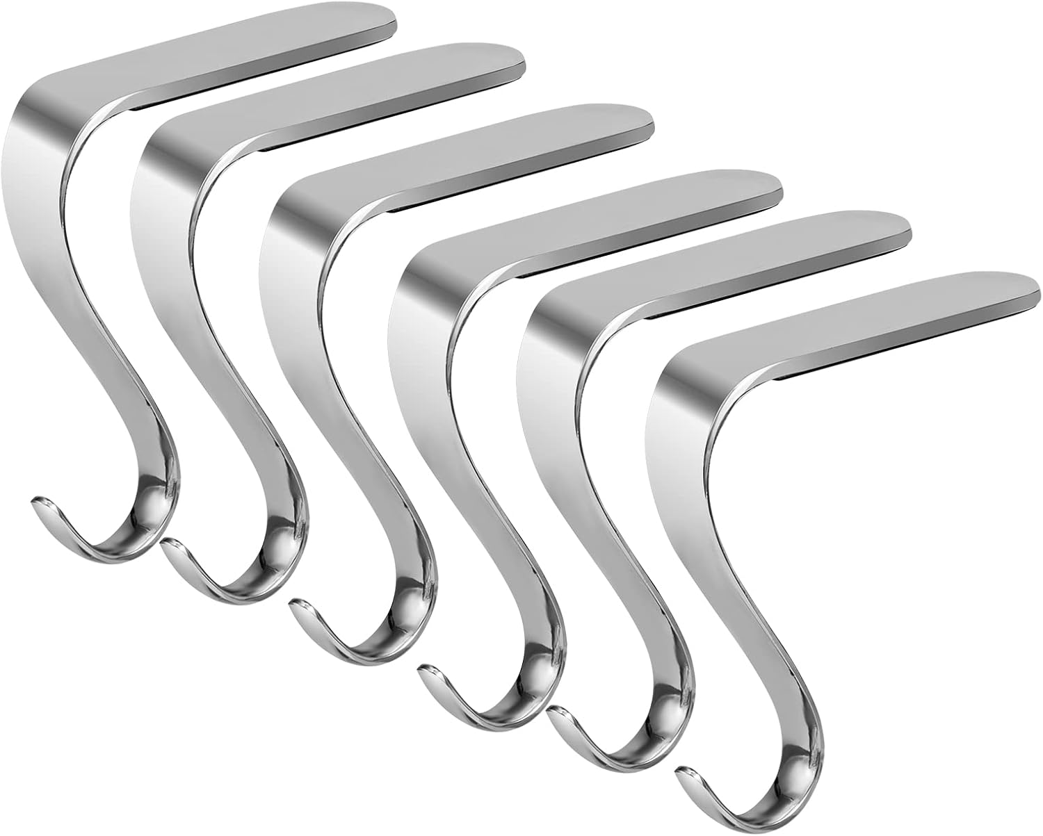 Stockings & Holders - Christmas Stocking Holders for Mantle Set of 6, Metal Fireplace Stocking Hangers, Anti-Rust Non-Slip Non-Tarnish Mantel Hooks Grips Set for Garland, Windowsill, Party, Christmas Decorations, Silver