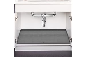 FOOZET Under Sink Mat Waterproof - 22"x34" Kitchen Cabinet Sink Mat with Unique Drain Hole Design, Liner Protector for Kitchen Sink and Bathroom, Water Drips, Leaks, Spills, Hold up to 3.3 Gallons of Liquid