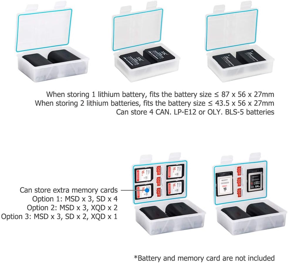 JJC Camera Battery Case Holder Box SD Card Carrying Storage for Canon LP-E17 LP-E12 LP-E6 Fujifilm NP-W126 NP-W235 Sony NP-FZ100 NP-FW50 Nikon EN-EL15 EN-EL14A and SD TF XQD CFexpress Type-B Cards - Image 3