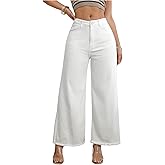 WDIRARA Women's Frayed Hem Denim Palazzo Pants High Waist Wide Leg Baggy Jeans with Pockets