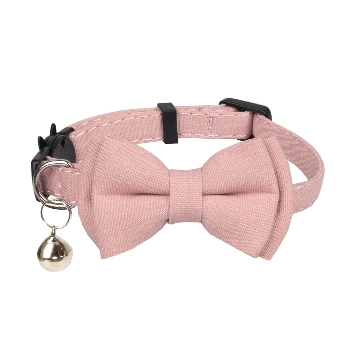 Olahibi Breakaway Cat Collar, Safe Release, Quick Release, Removable Bowtie, Clear Bell, for Adult Cats.(Solid Pink)