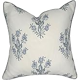 Jillien Harbor Throw Pillow for Outdoors Mary Off-White Periwinkle Floral Pillow Cover Grandmillennial Pillow Cover 19" x 19" 48 cm x 48 cm Grandmillennial Home Decor (19" x 19")