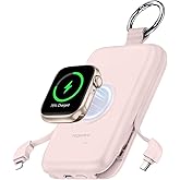RORRY Portable Charger, 10000mAh PD 20W Fast Charging Portable Charger Power Bank with Built in Cables, Travel Battery Pack for iPhone 17/16/15/14/13/12 and Apple Watch Ultra/11/10/9/8/7/6/5, Pink