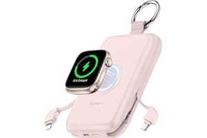RORRY Portable Charger, 10000mAh PD 20W Fast Charging Portable Charger Power Bank with Built in Cables, Travel Battery Pack for iPhone 17/16/15/14/13/12 and Apple Watch Ultra/11/10/9/8/7/6/5, Pink
