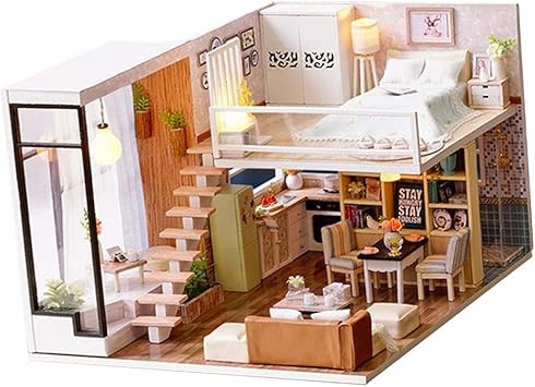 Amazon Es 1 24 Kit De Casa De Munecas 2 Plantas En Miniatura Con Muebles Modelo Simple De Vida Cotidiana Juguetes Y Juegos
