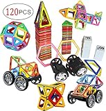 dreambuilderToy Magnetic Tiles, 120 PCS Creative Magnetic Building Blocks Set, Magnetic Tiles STEM Preschool Educational Construction Kit(120 PC Set)