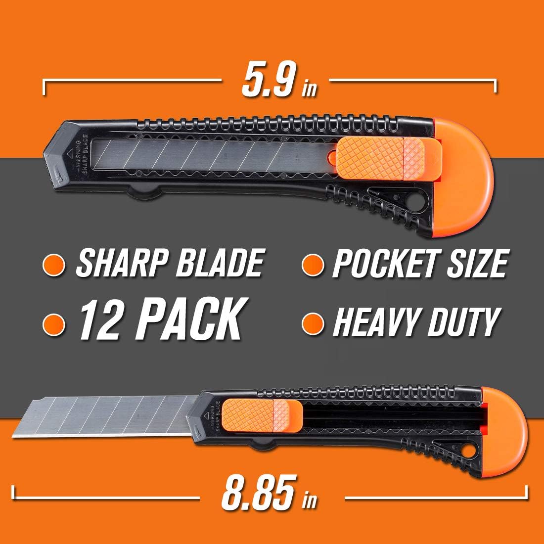 REXBETI 12-Pack Utility Knife, Retractable Box Cutter for Cartons, Cardboard and Boxes, 18mm Wider Razor Sharp Blade, Smooth Mechanism, Perfect for Office and Home use: Office Products