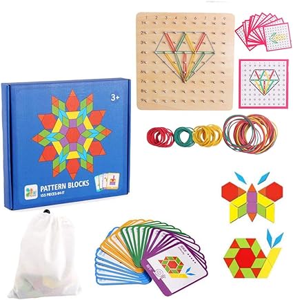 wooden pattern blocks and boards