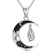 Flpruy Gothic Jewelry Bat/Cat/Wolf/Dragon/Owl/Fox/Spider/Sun Pendant Sterling Silver Crescent Moon Necklace for Women Black Jewelry Gifts
