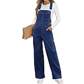Vetinee Jean Overalls for Women Loose Fit Stretchy Denim Jumpsuit Baggy Bib Casual Straight Leg Pocket Dungaree Overall