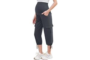 POSHGLAM Women's Maternity Cargo Capris Pants with 4 Pockets Quick-Dry Lightweight Summer Hiking Active Pants