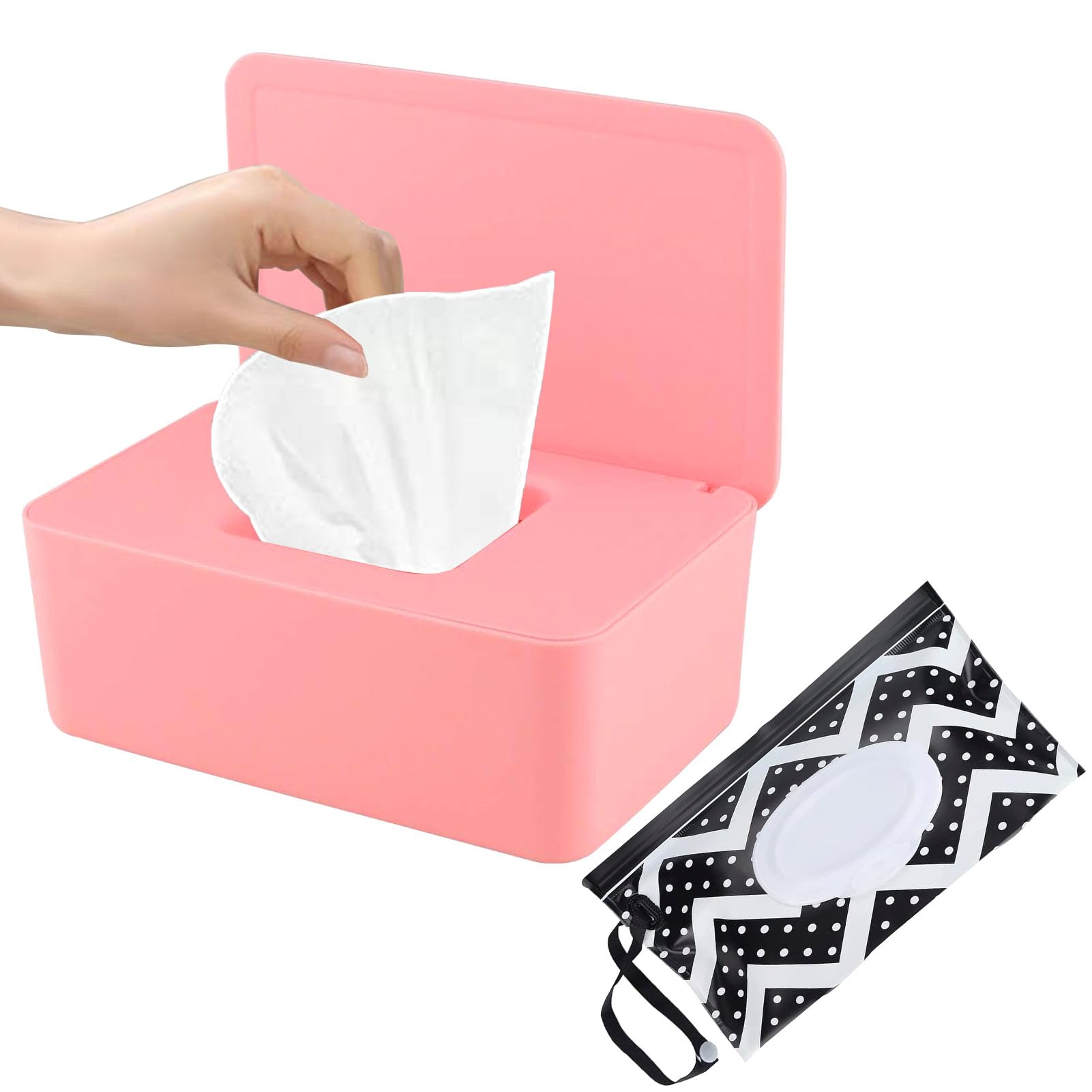 SEPSCO Large Wipes Dispenser Box, Toilet Dry Wet Tissue Dispenser Case And Portable Baby Wet Wipes Pouches Tissue Holder Refillable Tissue Storage Container Keep Wipes Fresh for Travel Home Office Car