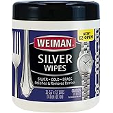 Weiman Jewelry Cleaner, Polisher &amp; Restore, 20 Count Silver Wipes | Shine-Restoring Formula, Polishes &amp; Removes Tarnish, Safe to Use on Silver, Gold &amp; Brass