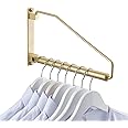 Folding Wall Mounted Clothes Hanger Rack Clothes Hook Solid Brass with Swing Arm Holder Clothing Hanging System Closet Storage Organizer Heavy Duty Drying Rack Wall Mount,Brushed Gold