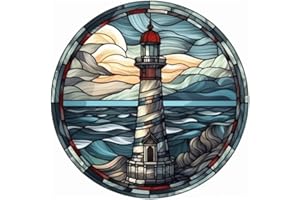 VeGuude Diamond Painting Kits for Adults, Stained Glass Style of Lighthouse 5D Diamond Art Kits for Beginner DIY Full Drill Diamond Dots Crystal Craft Kits for Home Wall Decor Gifts 11.8x11.8 inch