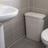 Addis Faux Rattan 40 Litre Slim Laundry Hamper with Lid Beige Calico view 2