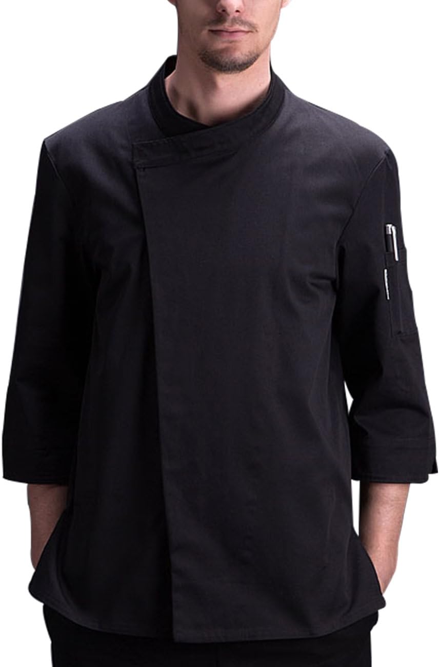 Boupiun Mens Chef Coat 3/4 Sleeve with Concealed Snap Front Placket Summer Chef Jackets（S-3XL,4Colors）